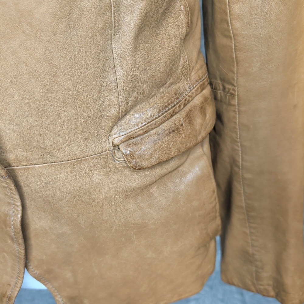 Gap Edition Womens Tan Genuine Leather Stand Collar Button Front Jacket Size M - Picture 9 of 16